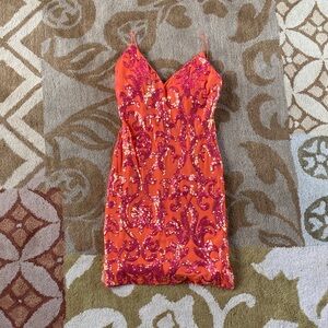 Windsor Orange Mini Dress with Pink Sequin Swirl Detailing